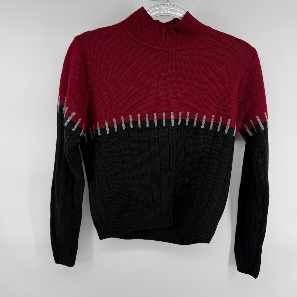 The Roadster‎ Life Co Mock Neck Color Block Sweater Knit Top XS Red Black Silver